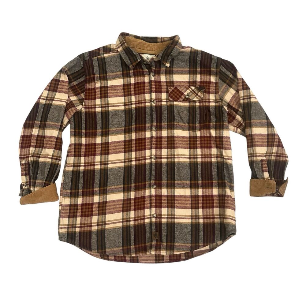 Legendary Whitetails Men's Buck Camp Flannel Plaid Shirt  Corduroy Trim XL
